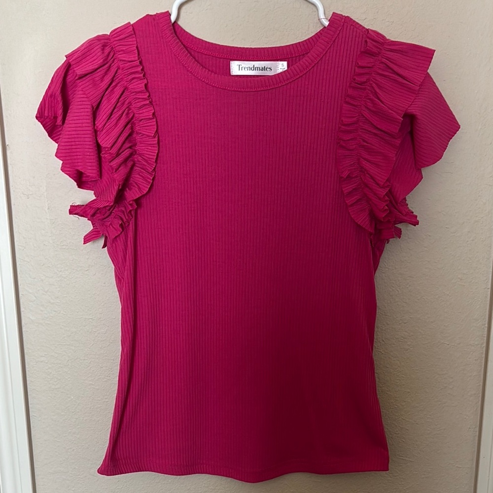 Women's Pink Ruffle Sleeve Top